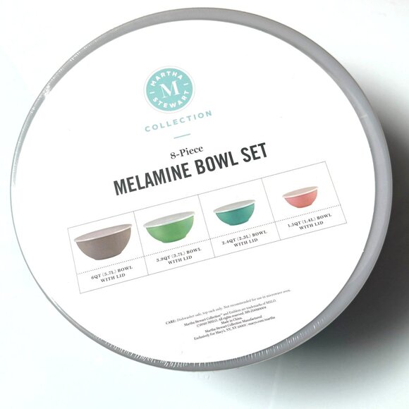 Martha Stewart Collection 8-Piece Melamine Bowl Set Kitchen Light Brand New - Picture 1 of 8